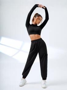 Easithlete Zip Up Thumb Hole Sports Jacket - Black - View 8