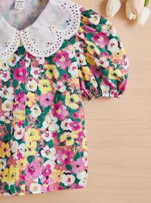 SHEIN 女孩印花網眼刺繡誇大領口襯衫 - 彩色 - 查看 3