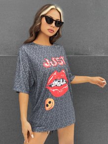 Taylor Bash Lip & Letter Graphic Drop Shoulder Tee - Multicolor - View 5