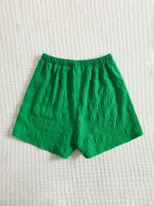 SHEIN Girls Solid Elastic Waist Shorts - Green - View 2