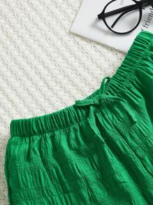 SHEIN Girls Solid Elastic Waist Shorts - Green - View 3