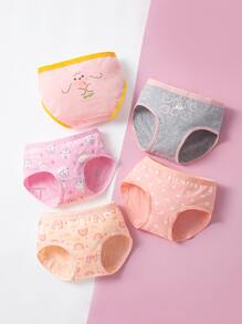 Toddler Girls 5pcs Heart & Cartoon Graphic Brief