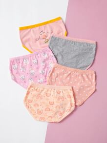 Toddler Girls 5pcs Heart & Cartoon Graphic Brief