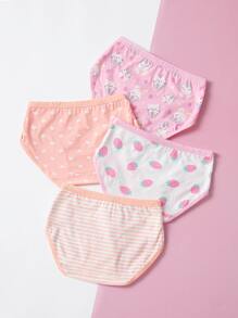 Young Girl 4pcs Striped & Strawberry Print Brief