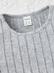 SHEIN Tween Girl Ribbed Knit Wrap Cross Tee - Light Grey - View 3