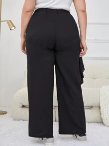 Mulvari Plus High Waist Draped Detail Wide Leg Trousers - Black - View 2