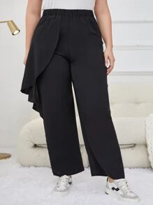 Mulvari Plus High Waist Draped Detail Wide Leg Trousers - Black - View 3