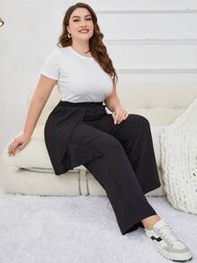 Mulvari Plus High Waist Draped Detail Wide Leg Trousers - Black - View 4