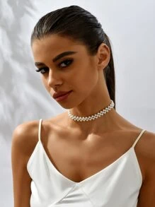 Faux Pearl Decor Necklace - White - View 3