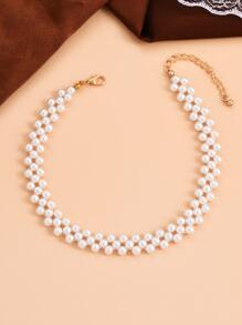 Faux Pearl Decor Necklace - White - View 5