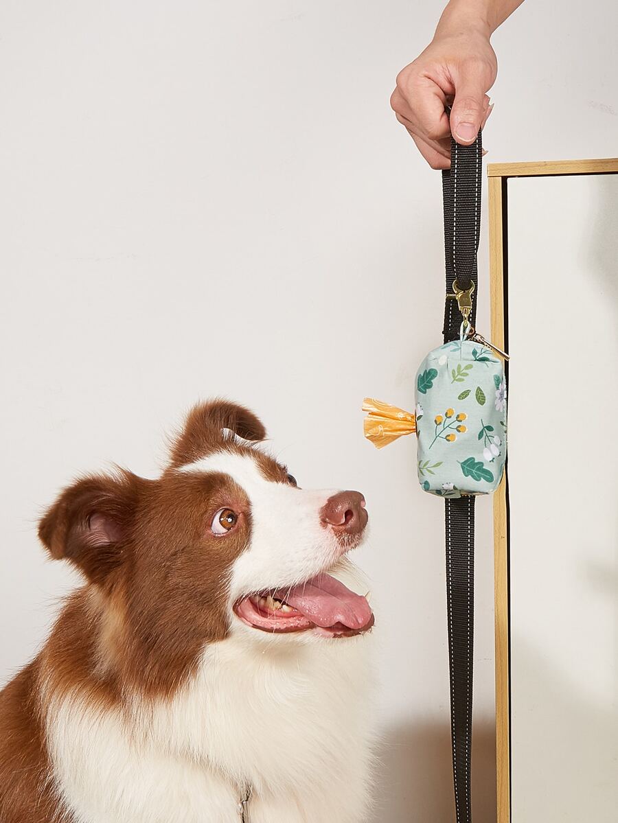 1 pieza Dispensador de bolsas para caca de mascotas con patrón de flor - Verde - Ver 1