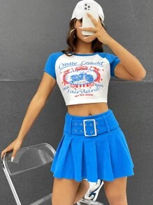 SHEIN EZwear 金屬扣環腰帶百褶半身裙