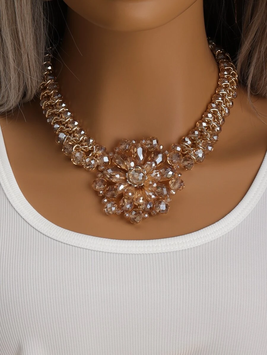 Rhinestone Decor Necklace - Champagne - View 1