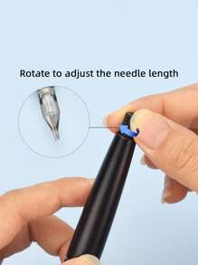 1支黑色精密雕刻铝合金水平环纹理纹身针，长度可调节，手工纹身笔