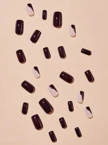 Upgrade Your Look with 24pcs Long Square Brown Solid Glitter Fake Nail & 1sheet Tape & 1pc Nail File - Purple - View 3