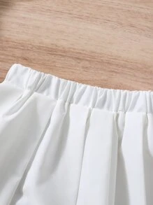 SHEIN Váy Gái Đắp vá Xếp li Lá thư Giải trí - trắng - Xem 4