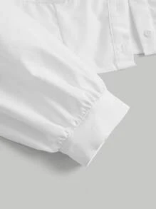SHEIN MOD Heart Cut Out Button Front Lantern Sleeve Crop Shirt - White - View 4