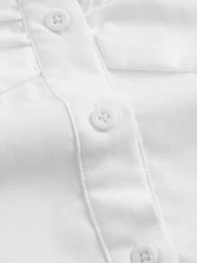 SHEIN MOD Heart Cut Out Button Front Lantern Sleeve Crop Shirt - White - View 3