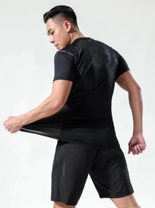 Manfinity Sport Corelite Men Graphic Print Sports Tee Workout Tops Compression Shirt Men - Black - View 2