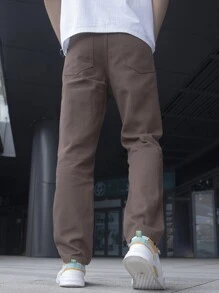 Manfinity Men Letter Graphic Straight Leg Jeans - Coffee Brown - View 2