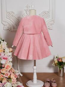 SHEIN Toddler Girls Bow Front Jacket With Dress - Dusty Pink - View 2