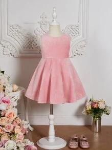 SHEIN Toddler Girls Bow Front Jacket With Dress - Dusty Pink - View 5