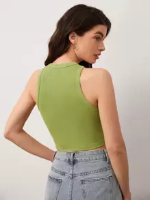 SHEIN BASICS Solid Ribbed Crop Tank Top, Going Out Top - Lime Green - View 2