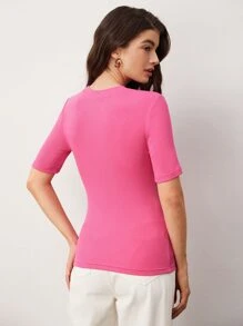 SHEIN BASICS Solid Form Fitted Tee - Pink - View 2