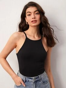 SHEIN BASICS Chất rắn Cami ngọn Cho mùa hè - màu đen - Xem 1