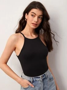 SHEIN BASICS Chất rắn Cami ngọn Cho mùa hè - màu đen - Xem 4