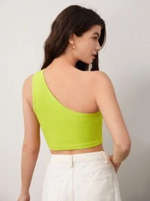 SHEIN BASICS Top Corto De Un Hombro - Verde Lima - Ver 2