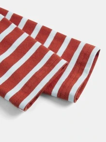 SHEIN BASICS Striped Print Scoop Neck Tee - Red and White - View 8