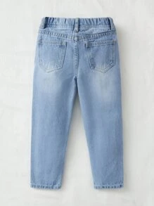 SHEIN Toddler Girls Bleach Wash Ripped Frayed Jeans - Light Wash - View 2