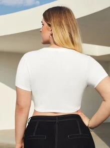 SHEIN EZwear Áo thun Plus size Hoa Slogan Giải trí - trắng - Xem 7