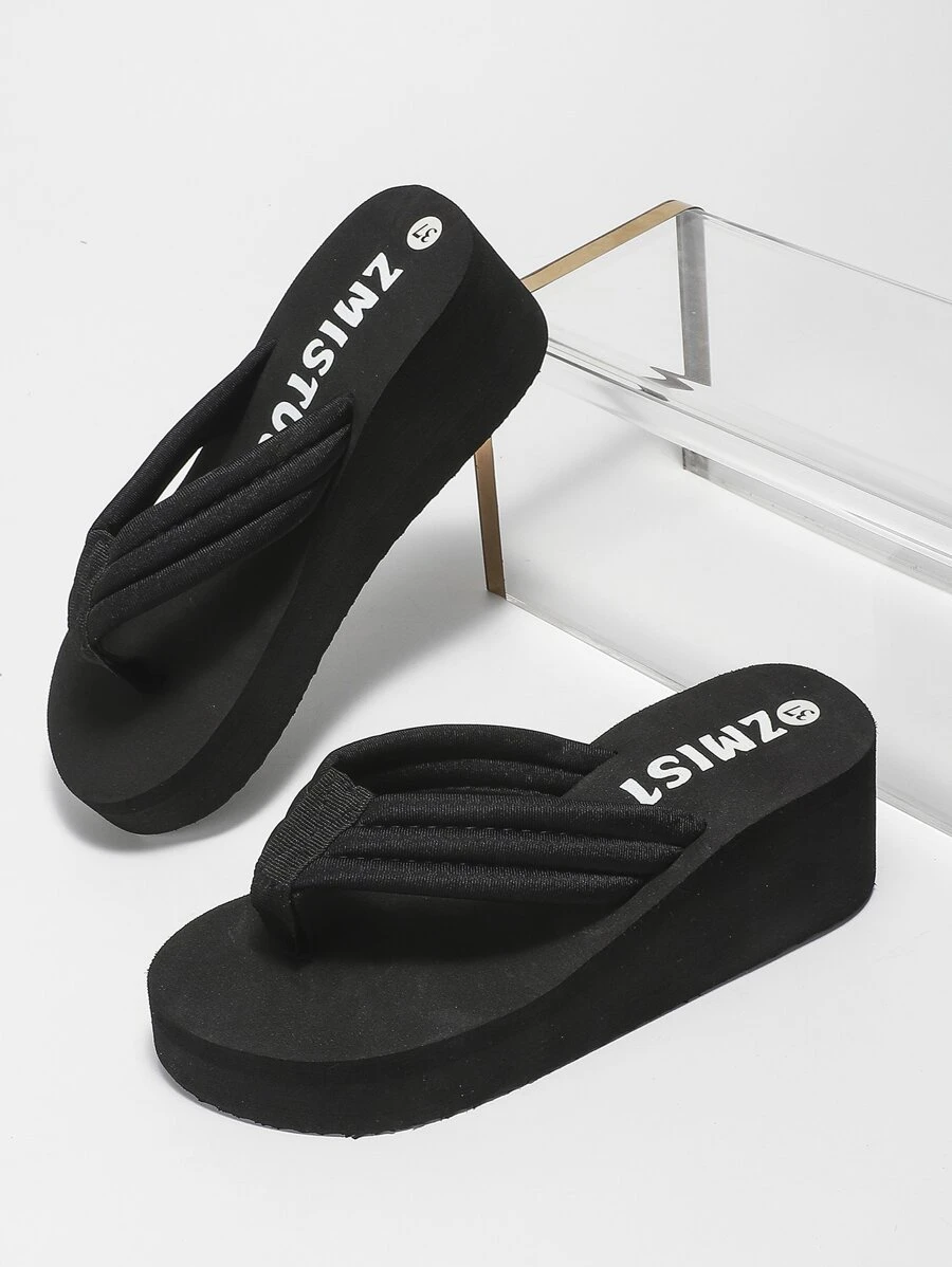 Women Black Letter Graphic Flip Flops, Fashionable Toe Post Slippers For Daily - Black - View 1