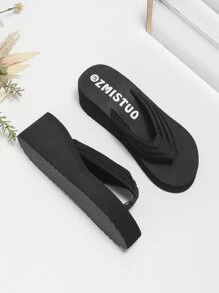 Women Black Letter Graphic Flip Flops, Fashionable Toe Post Slippers For Daily - Black - View 3