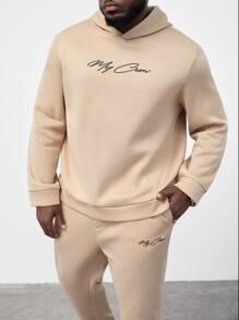 EASEVO Men Letter Graphic Hoodie & Joggers - Apricot - View 3