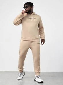 EASEVO Men Letter Graphic Hoodie & Joggers - Apricot - View 4