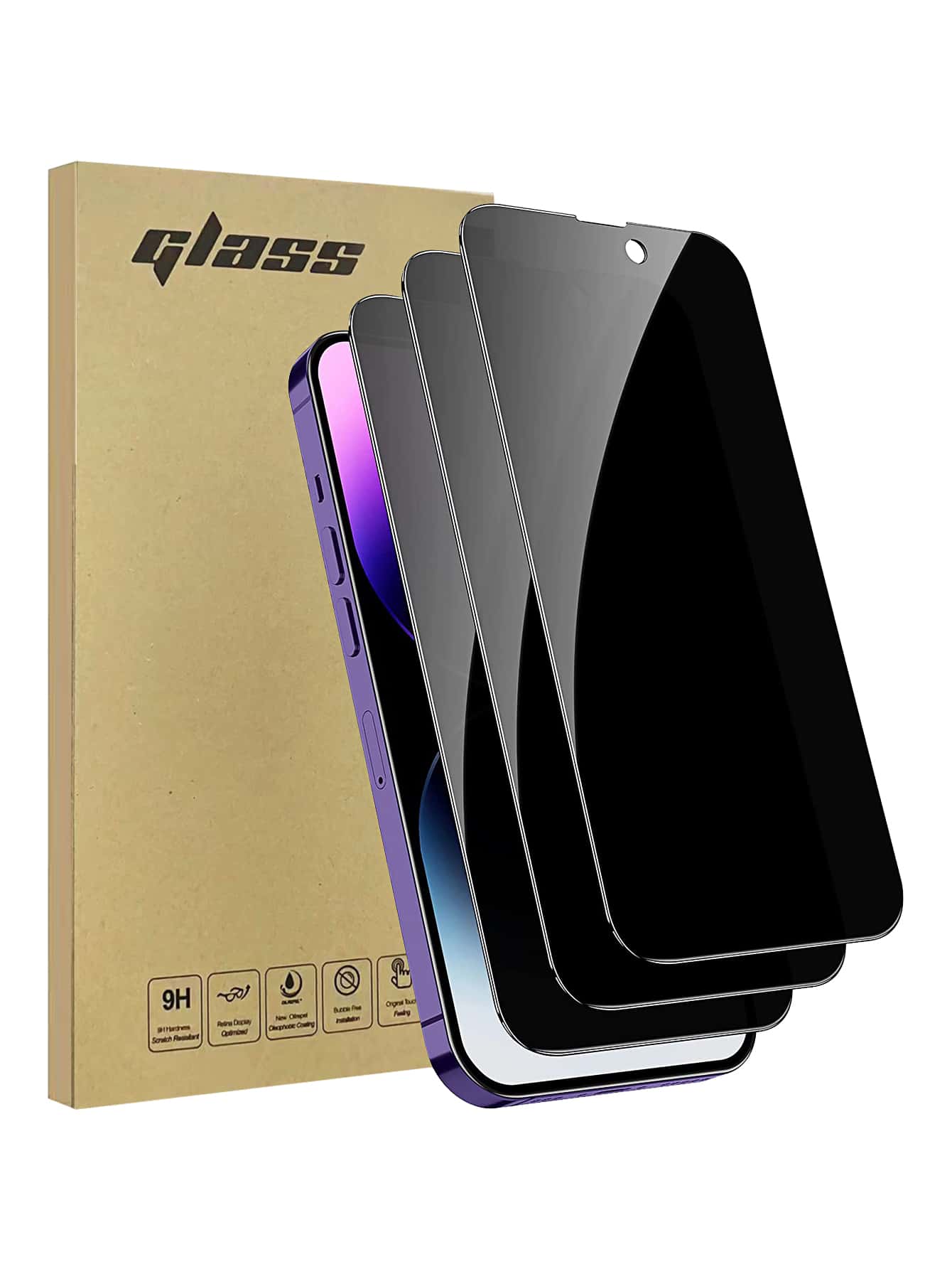 Película templada de protección de privacidad de pantalla de 3 piezas compatible con iPhone, protector de pantalla privado compatible con iPhone15/15Plus/15Pro/15Promax - Negro - Ver 1