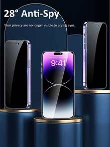 Película templada de protección de privacidad de pantalla de 3 piezas compatible con iPhone, protector de pantalla privado compatible con iPhone15/15Plus/15Pro/15Promax - Negro - Ver 3