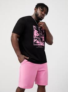 EASEVO Men Plus Slogan & Red-Crowned Crane Print Tee & Shorts - Black - View 4