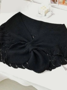 1pc Ladies' Stylish Solid Color Knitted Hollow Out Shawl Scarf For Autumn And Winter - Black - View 3