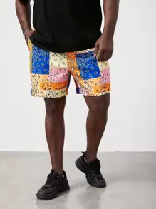 Manfinity Men Plus Patchwork Print Shorts - Multicolor - View 1