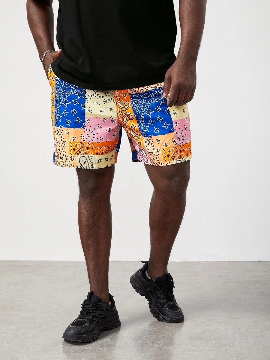 Manfinity Men Plus Patchwork Print Shorts - Multicolor - View 1
