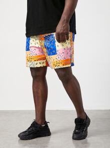Manfinity Men Plus Patchwork Print Shorts - Multicolor - View 4