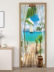 1pc Scenery Pattern Door Sticker, Stickers, Wall Decal, Vinyl Decal For Home Decorations, Spring Decoration Items Refresh Your Home, Rama Decoration Stickers - Multicolor - View 8