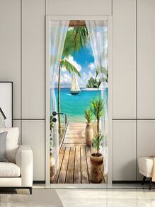 1pc Scenery Pattern Door Sticker, Stickers, Wall Decal, Vinyl Decal For Home Decorations, Spring Decoration Items Refresh Your Home, Rama Decoration Stickers - Multicolor - View 10