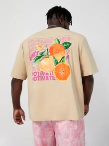 Manfinity Hombres Camiseta con estampado de slogan & de fruta - Albaricoque - Ver 1