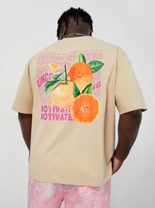 Manfinity Hombres Camiseta con estampado de slogan & de fruta - Albaricoque - Ver 4