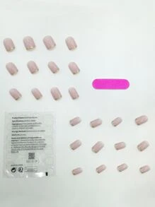 Upgrade Your Look With 24pcs Short Square Pink Ombre Golden Edge Glitter Fake Nail & 1sheet Tape & 1pc Nail File Nails - Multicolor - View 2